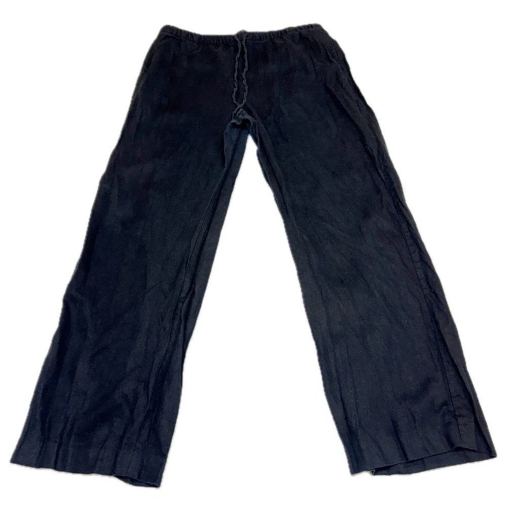 MNG Mango Pants Womens XXL Black Linen‎ Straight Leg Coastal Grandma Boho